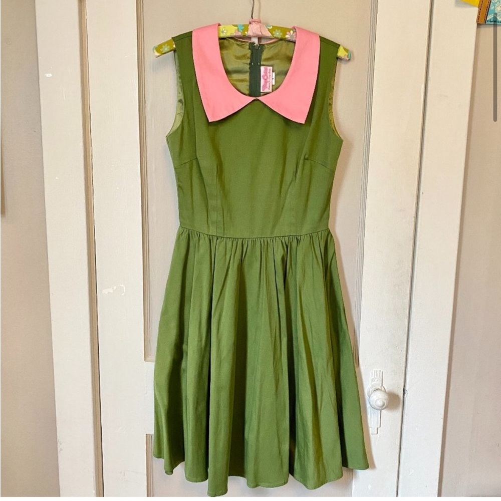Pinup Girl Clothing Junebug Dress Olive Pink